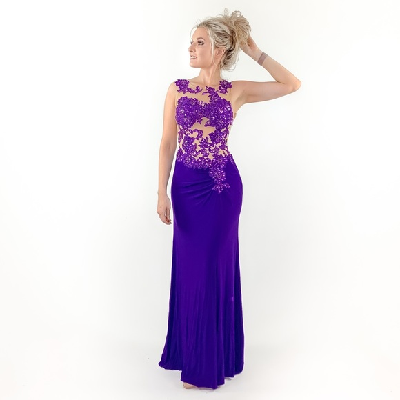 Purple Illusion Pageant Evening Gown Prom Dress - Picture 4 of 8
